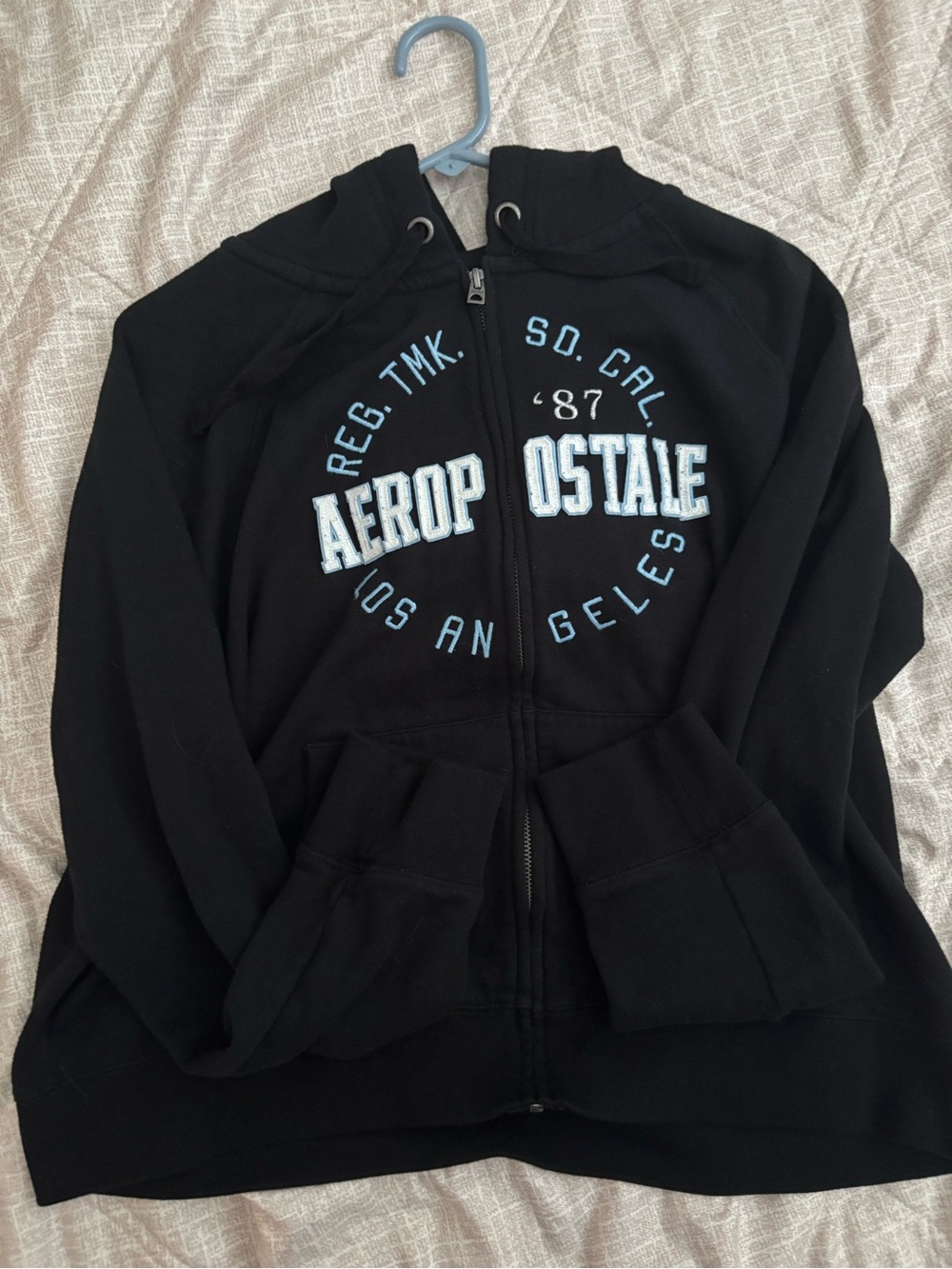 Aeropostale Black Zip Hoodie with Light Blue Logo Accents